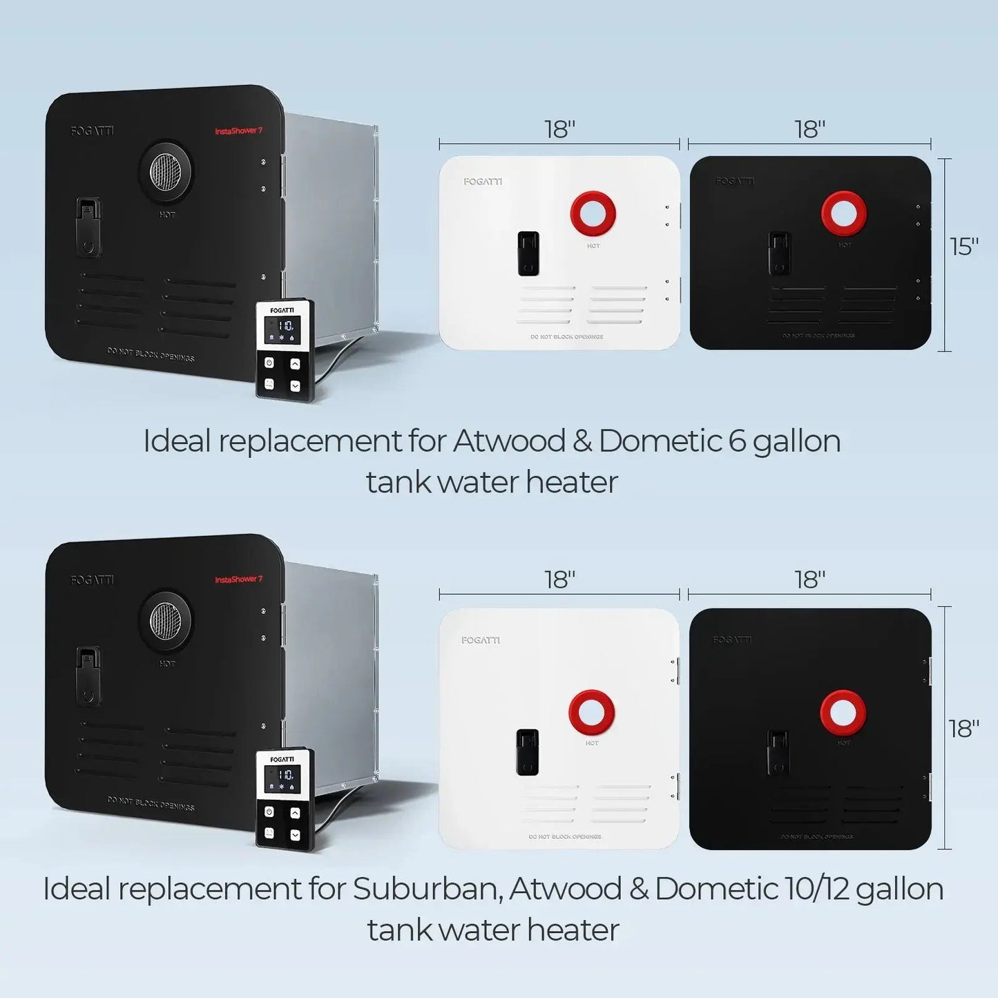Fogatti InstaShower 7, 48,000 BTU RV Tankless Water Heater with Door