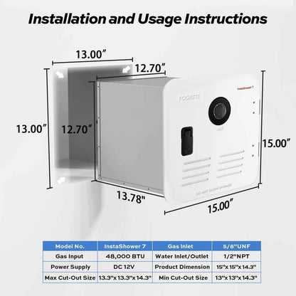 Fogatti InstaShower 7, 48,000 BTU RV Tankless Water Heater with Door