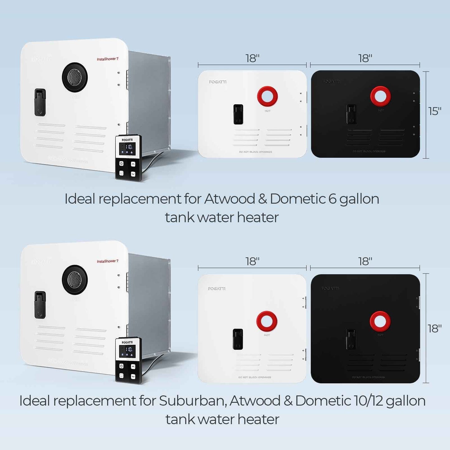 Fogatti InstaShower 7, 48,000 BTU RV Tankless Water Heater with Door