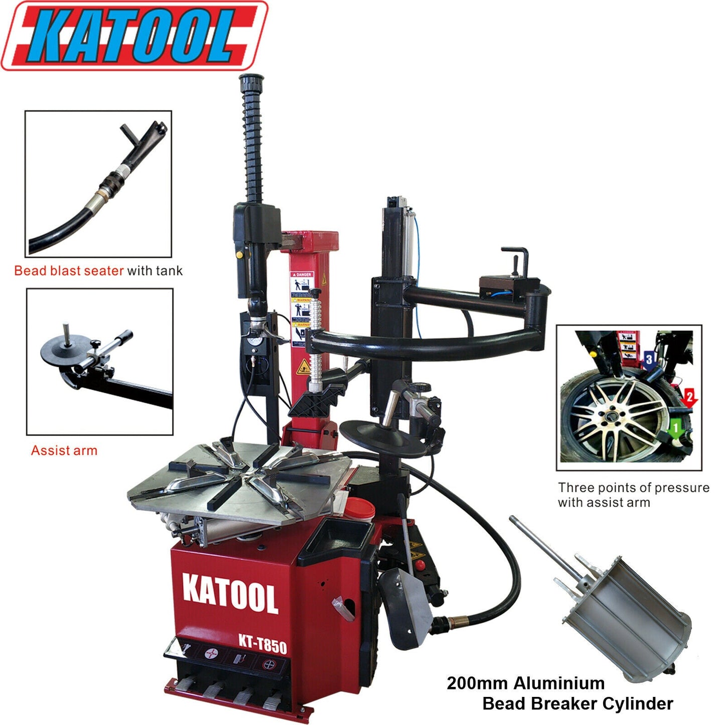 Katool KT-T850 Tilt Back Tire Changer w/ Bead Blaster, Max 28" Rim Clamping