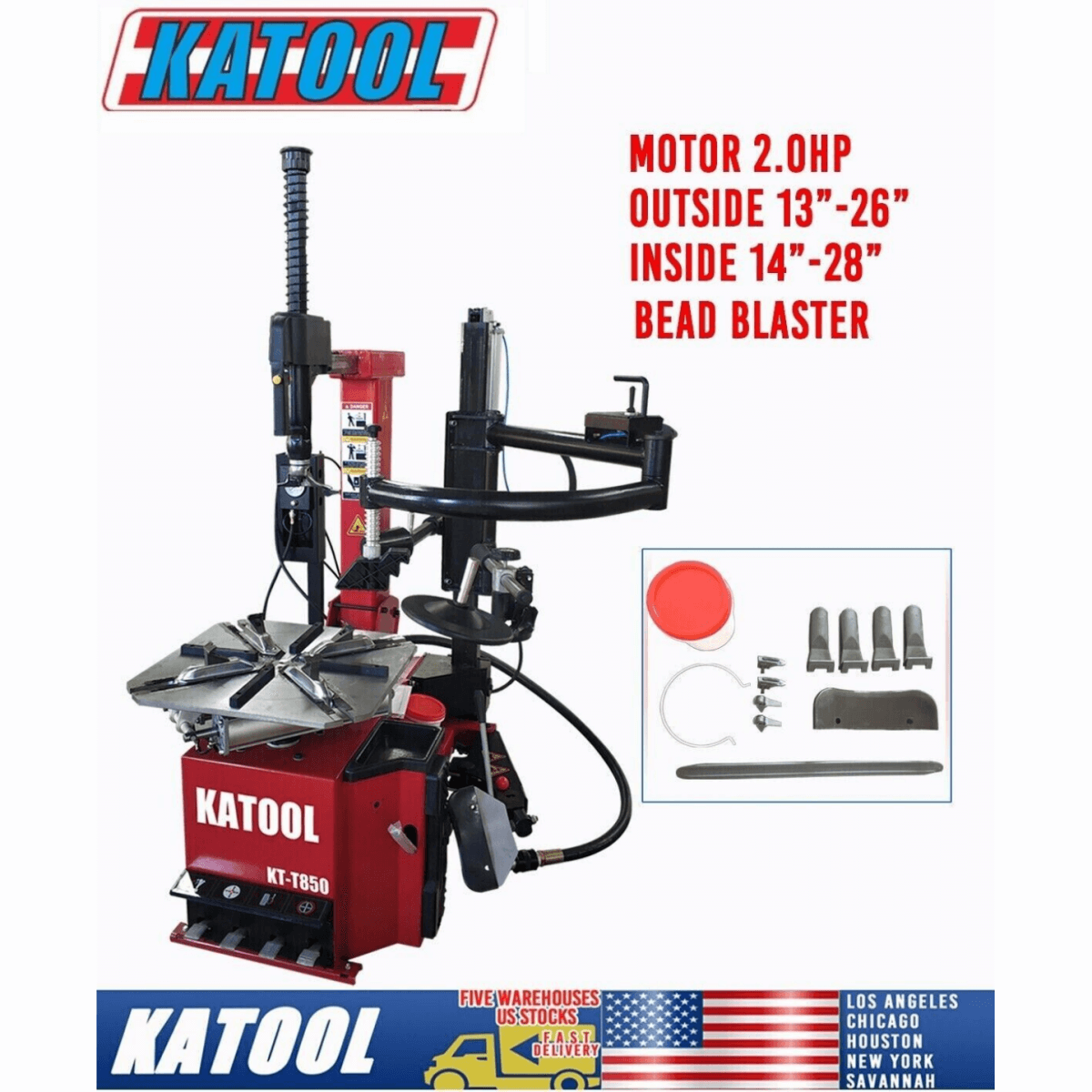Katool KT-T850 Tilt Back Tire Changer w/ Bead Blaster, Max 28" Rim Clamping