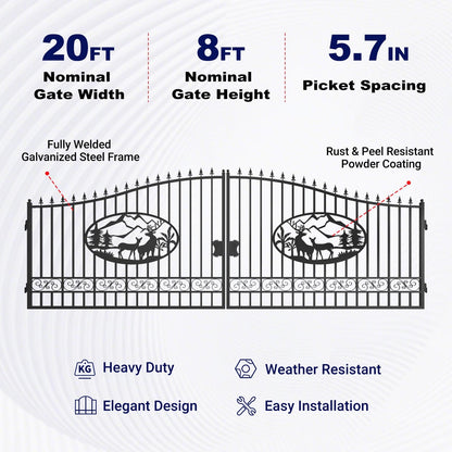 20x8 ft Steel Dual Swing Driveway Gate