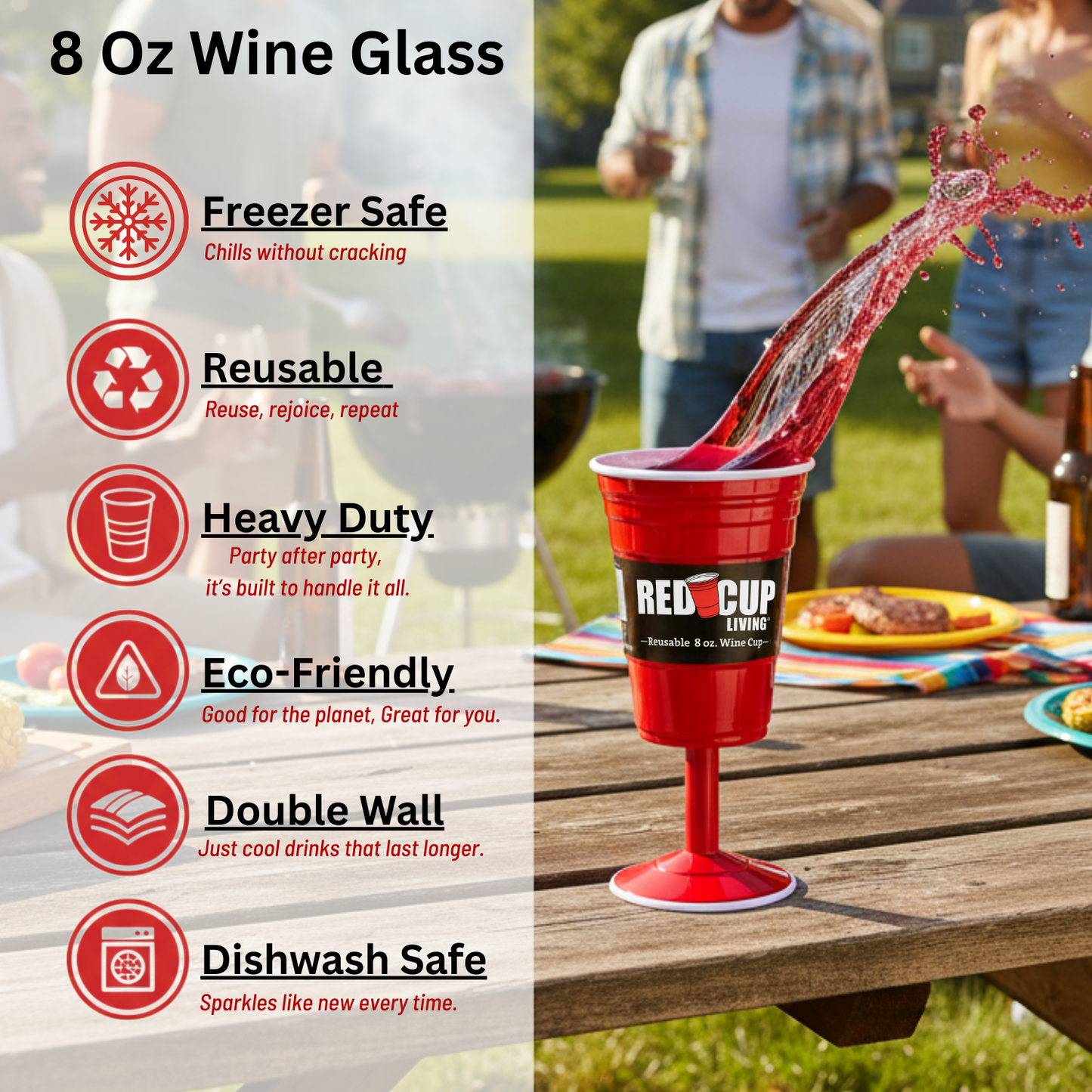 Reusable Plastic 8oz Wine Cup