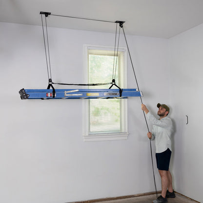 Ladder Garage Ceiling Storage Hoist | Holds up to 150 lbs | 10' Lift