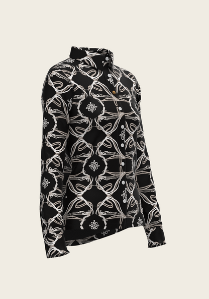Roped Bridles on Black Ladies Button Shirt