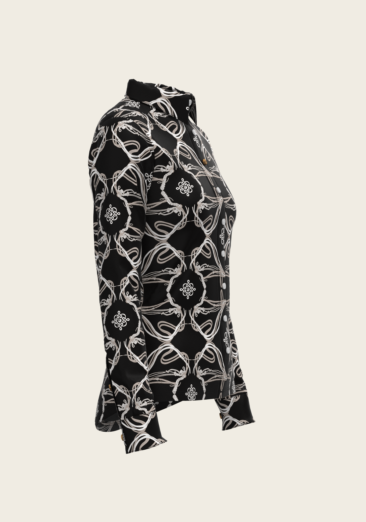 Roped Bridles on Black Ladies Button Shirt