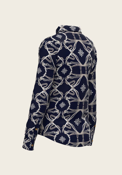Roped Bridles on Navy Ladies Button Shirt