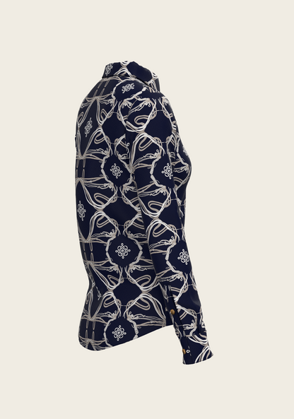 Roped Bridles on Navy Ladies Button Shirt
