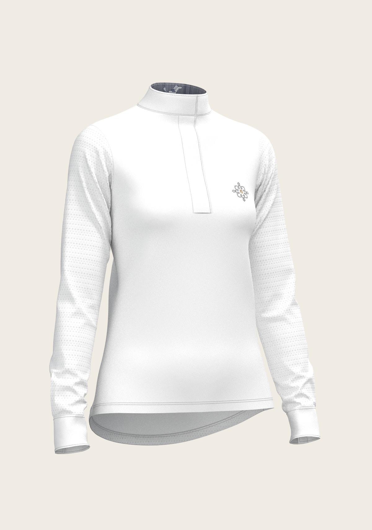  White with Navy Stripes Inner Details Long Sleeve Show Shirt