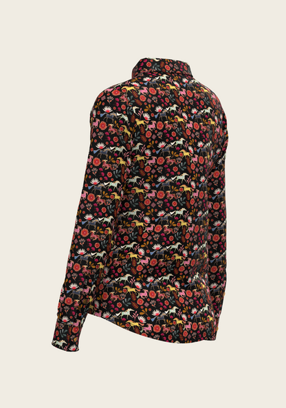  Bouquet on Black Ladies Button Shirt
