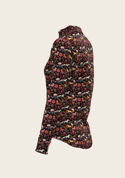  Bouquet on Black Ladies Button Shirt