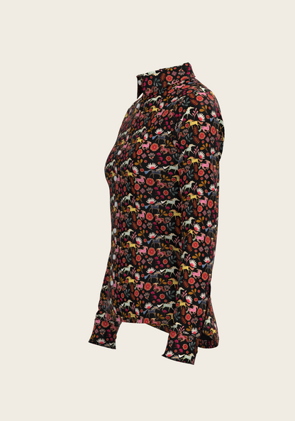  Bouquet on Black Ladies Button Shirt