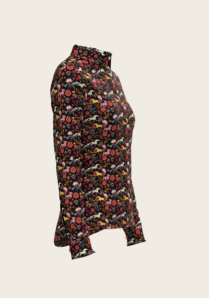  Bouquet on Black Ladies Button Shirt
