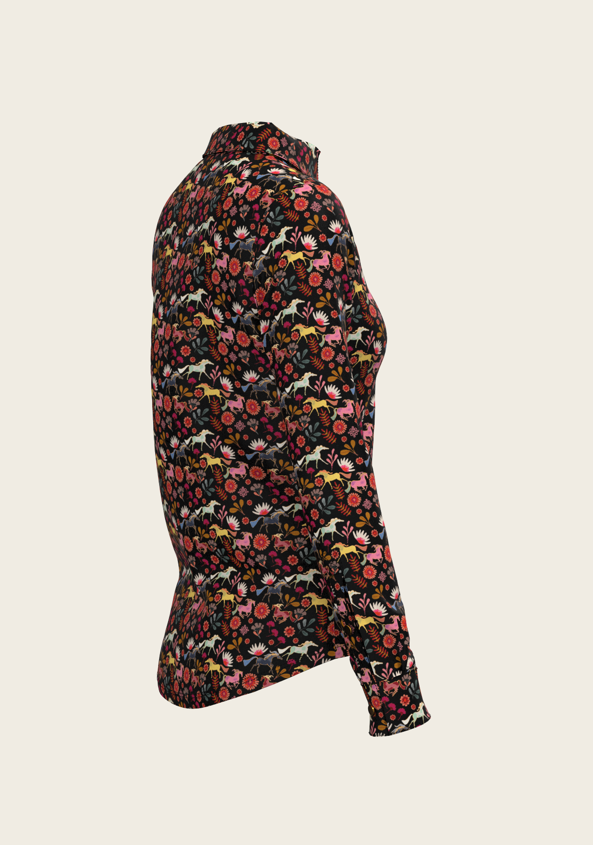 Bouquet on Black Ladies Button Shirt