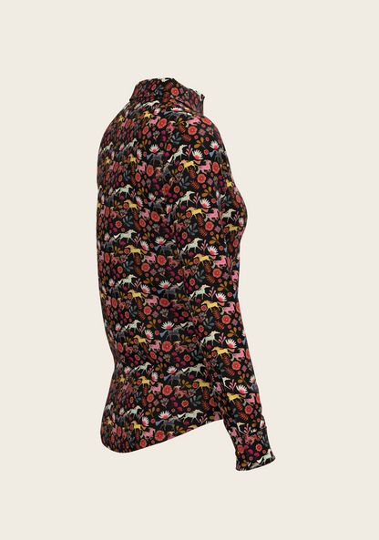  Bouquet on Black Ladies Button Shirt