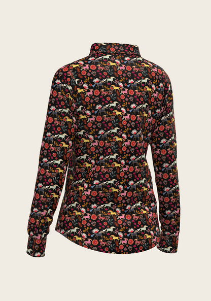  Bouquet on Black Ladies Button Shirt