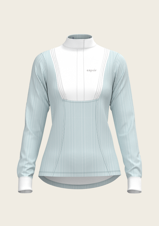  Stripes in Sky Blue Short Pleated Long Sleeve Show Shirt