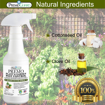 Plant and Garden Pest Control Spray - 32 oz | Plant Based Natural Non-Toxic | Premo Guard