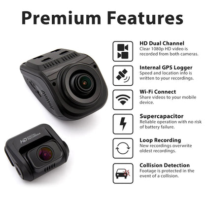 Rexing V1P Pro Dual 1080p Full HD Front and Rear Dash Cam with Wi-Fi and Built-in GPS Logger