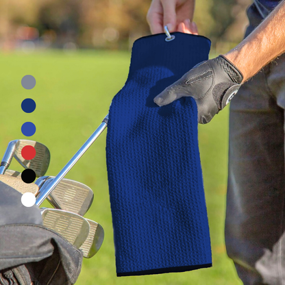 Tri-Fold Microfiber Waffle Golf Towel: Grommet & Hook Pack of 2