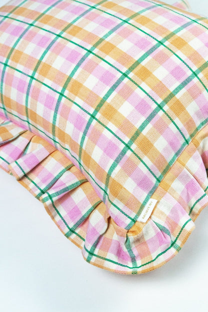 Marguerite Peach Plaid Pillow