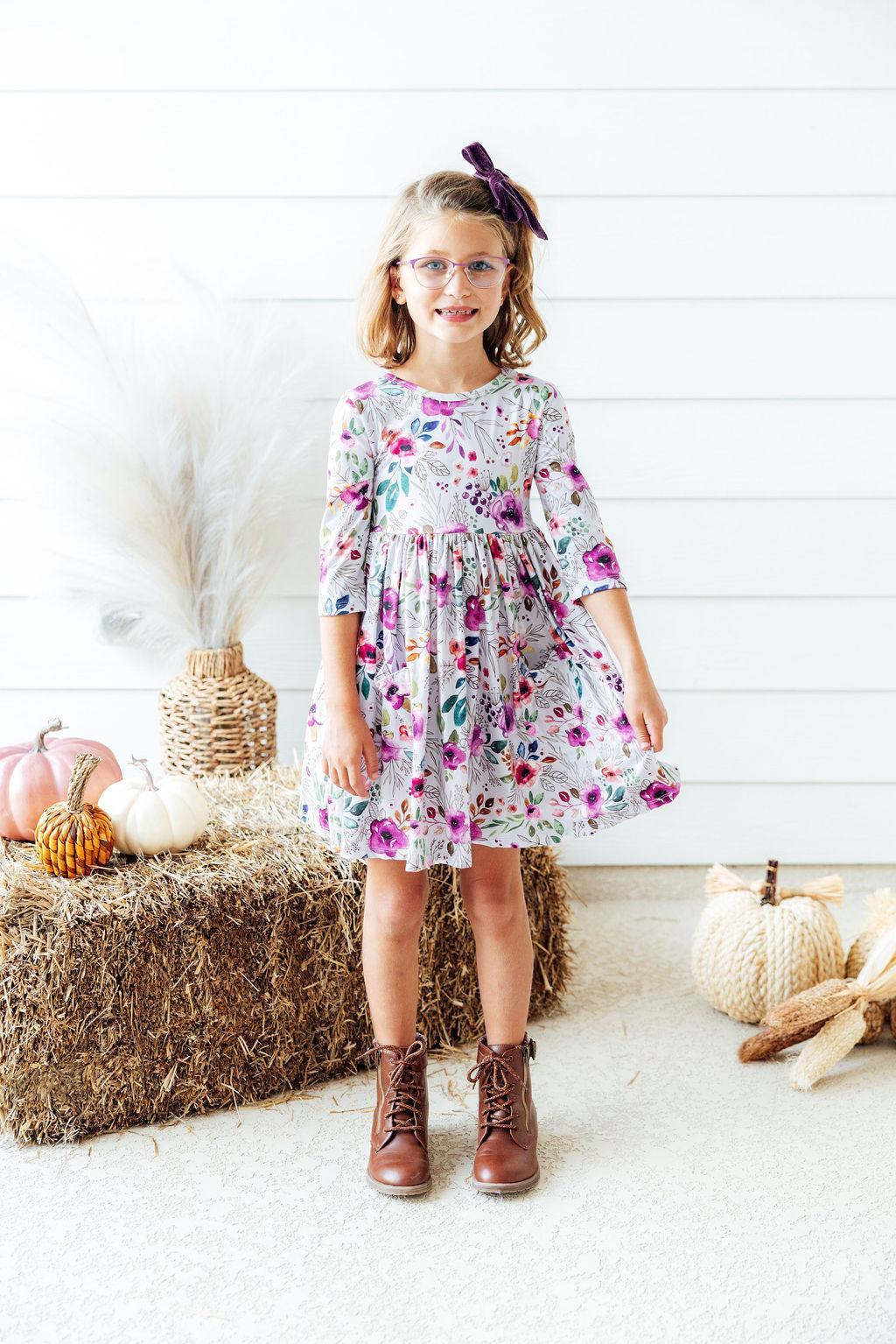 Midnight Rain 3/4 Sleeve Pocket Twirl Dress