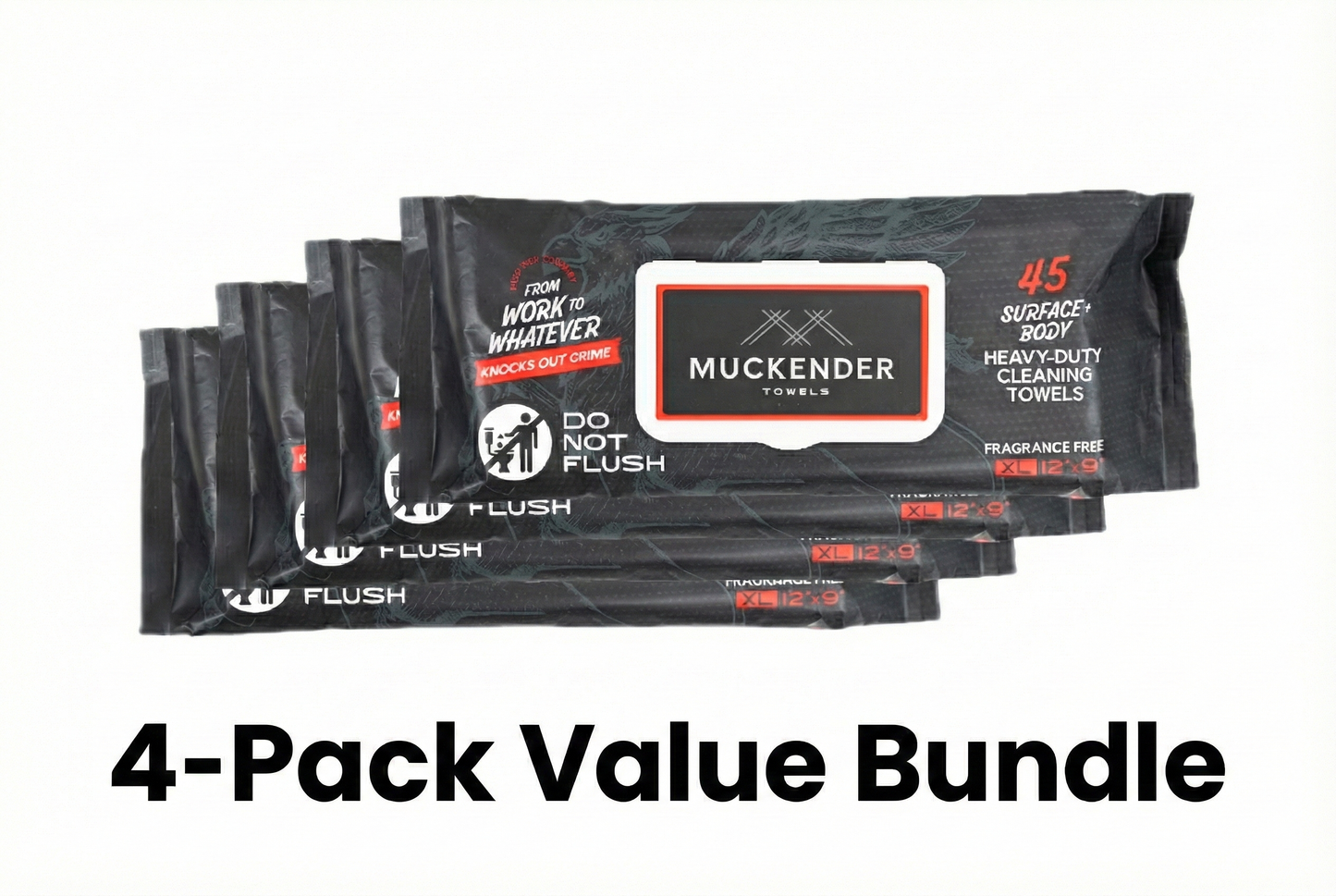 Muckender Towels - 4-Pack Value Bundle, Skin Safe, Unscented (180 ct)