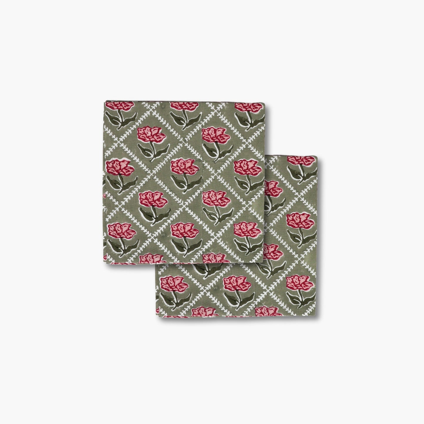 Noor Table Napkin - Olive & Pink Set of 2