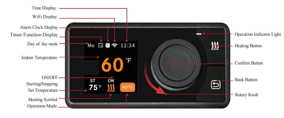 HLN 4000 PRO Fahrenheit WiFi Controller Air Diesel Heater 12v -40F, Vehicle Original Equipment; Installation Kits, Included