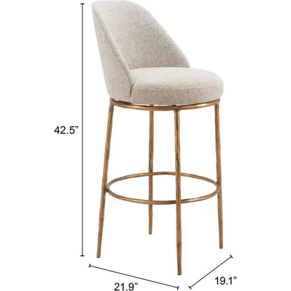 Nordhavn White Fabric Swivel Barstool