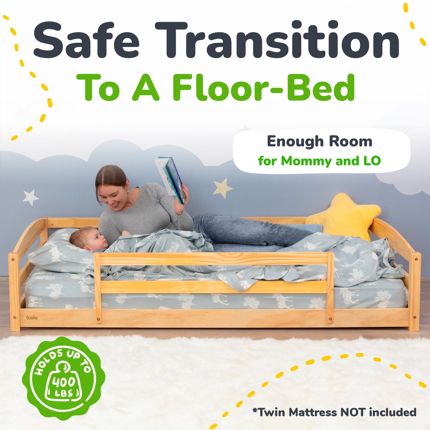 Twin Montessori Floor Bed with Safety Guardrails