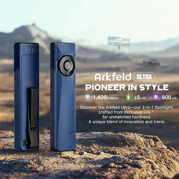 OLIGHT ARKFELDULTRA3RNBCW Arkfeld Ultra 3-in-1 EDC Flashlight with O-aluminum Material  Color - Navy Blue NW(4000K~5000K)