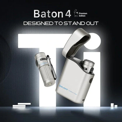 OLIGHT BATON4KITTI Baton 4 Powerful EDC Flashlight 1300 Lumens - Ti-Premium (With Charging Case)