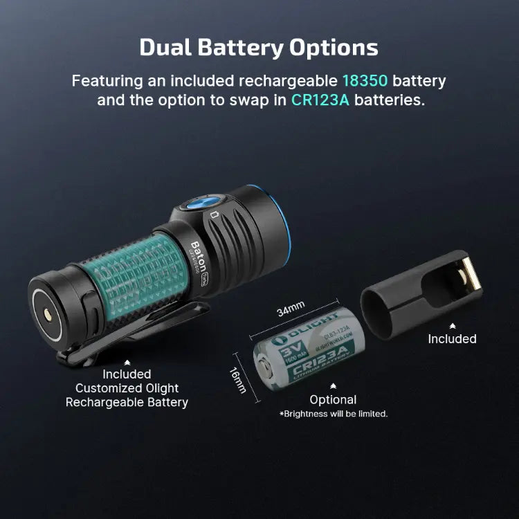 OLIGHT BATONTURBOBKRGL Baton Turbo Compact EDC Flashlight with 510m Long-Range Beam - Black