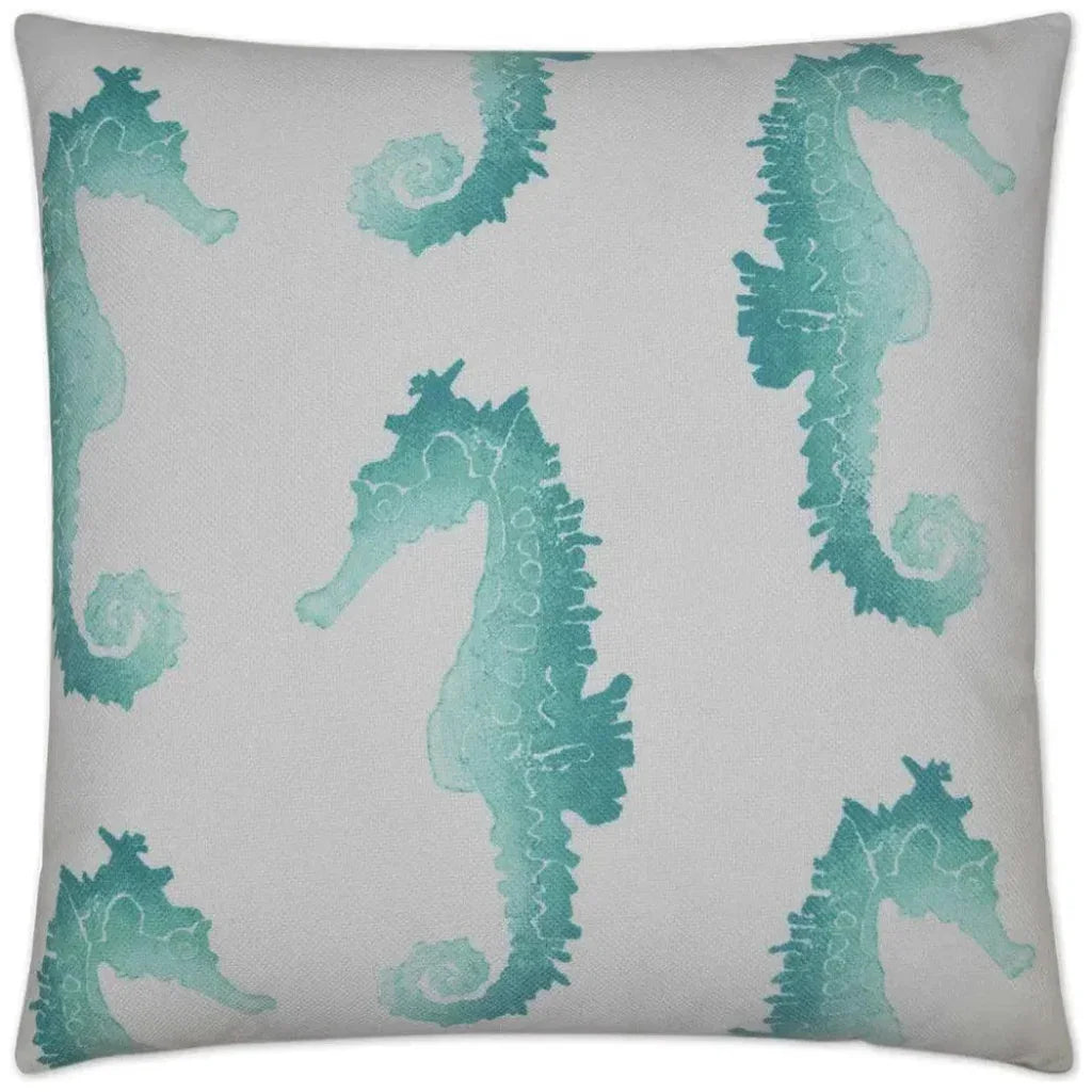 Outdoor Seahorse Pillow - Turquoise