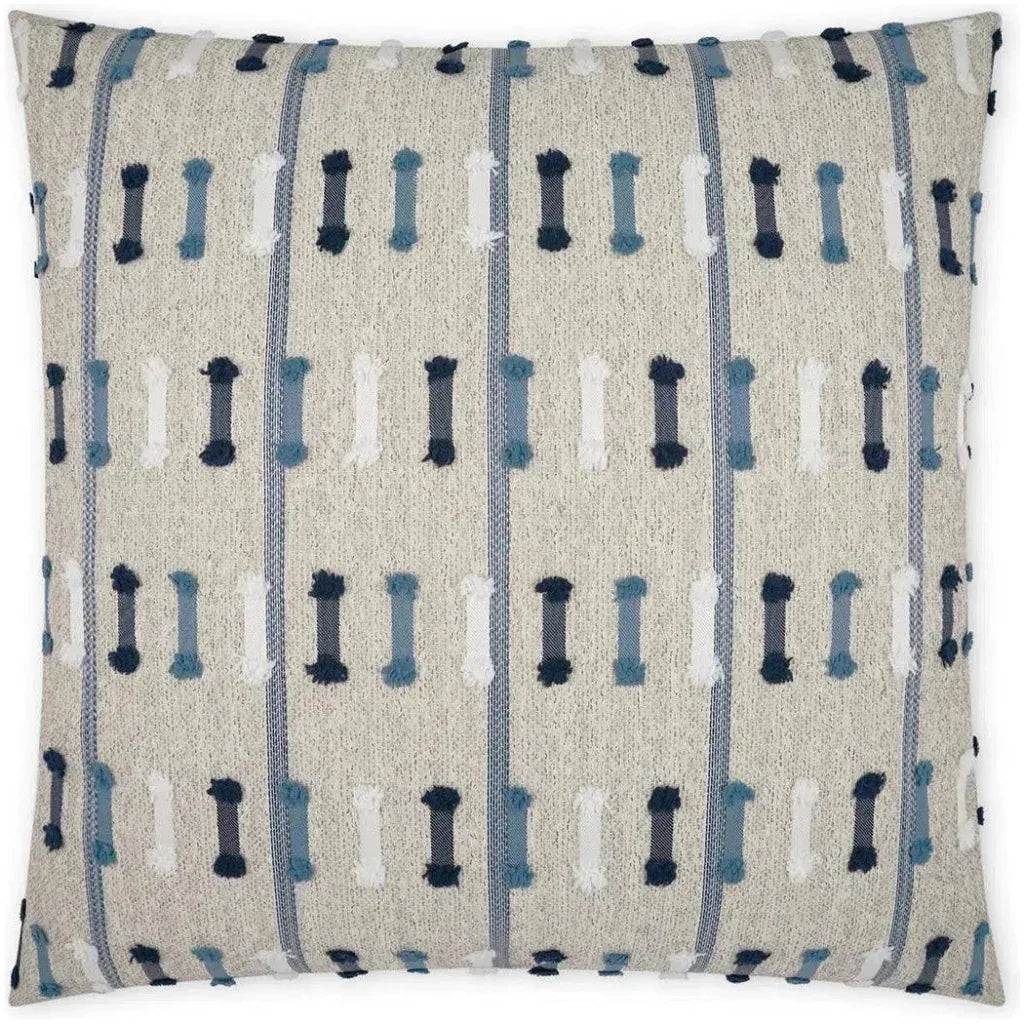 Outdoor Tassel Stripe Pillow - Blue