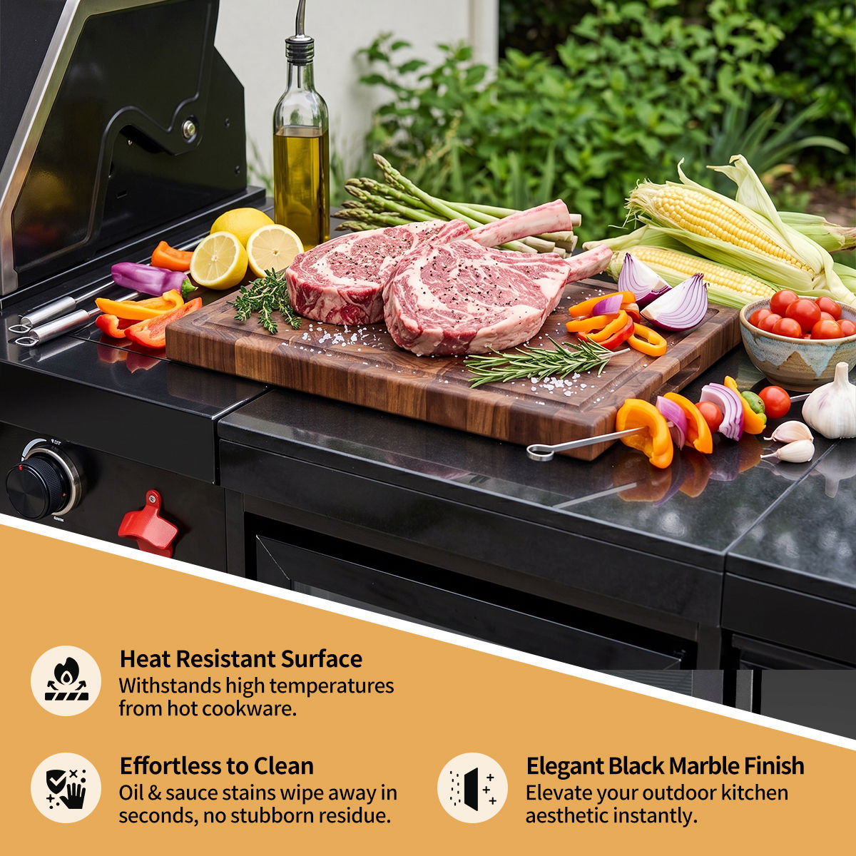 46" Black 4-Burner Outdoor Kitchen Islands Grill Side Burner