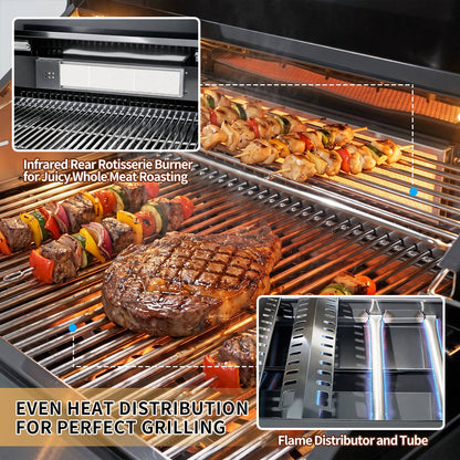 46" Black 4-Burner Outdoor Kitchen Islands Grill Side Burner