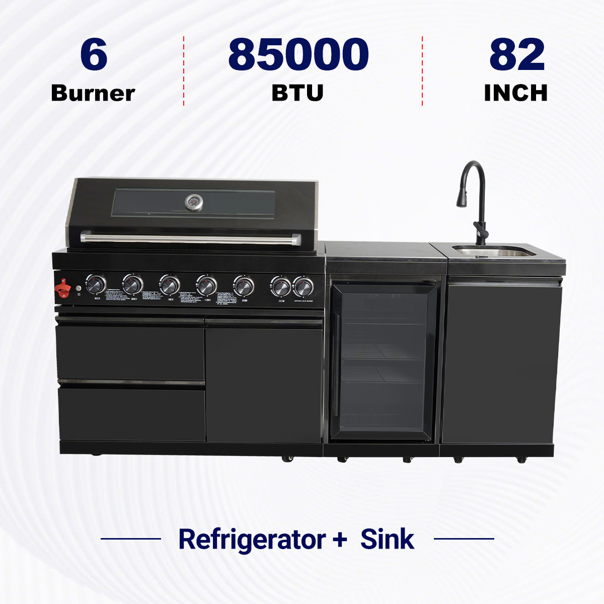 82" 6-Burner 85,000 BTU Gas Outdoor Kitchen Island Grill Stainless Steel Sink Wine Cooler