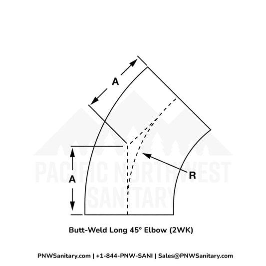 0.500" OD 16ga 45° Butt-Weld Elbow - (2WK) - Polished OD/ID - 304 Stainless