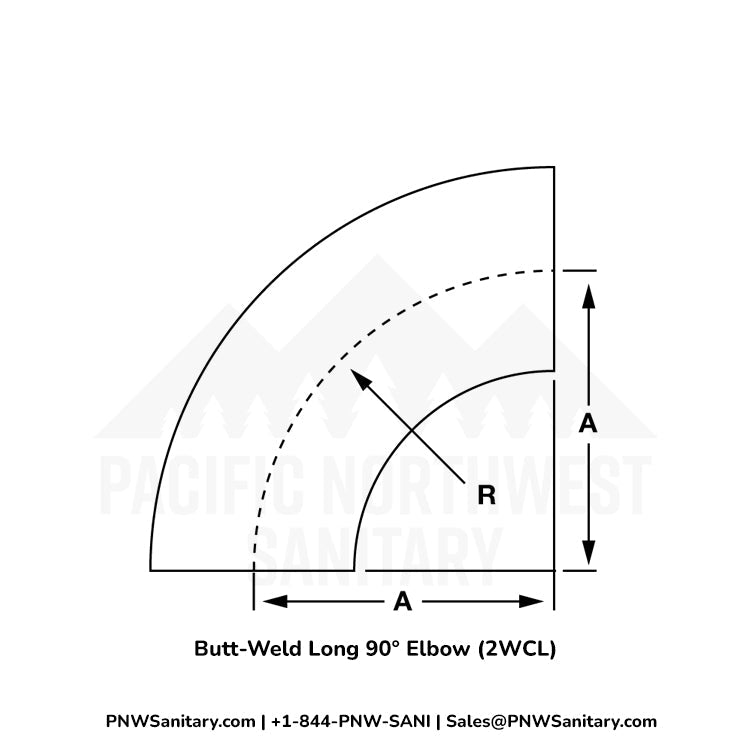 2.000" 16ga Tight Radius Butt-Weld 90° Elbow - (2WCL - Special) - Polished OD/ID - 304 Stainless