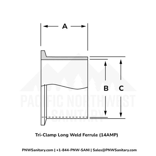 0.500" Tri-Clamp Long Weld Ferrule - (14AM7) - 316L Stainless