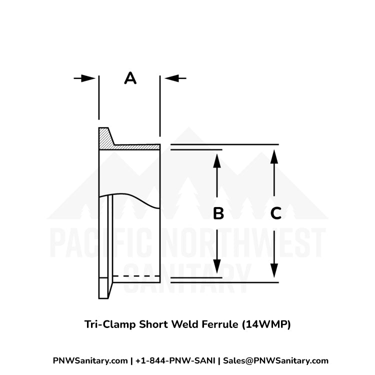 10.000" Tri-Clamp Short Weld Ferrule - (14WMP) - 304 Stainless