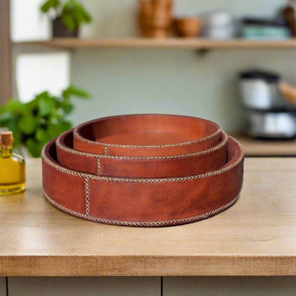 Piki | 8.5" Cedar Wood + Leather Round Tray