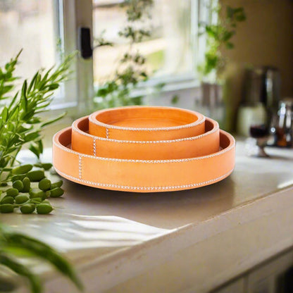 Piki | 8.5" Cedar Wood + Leather Round Tray