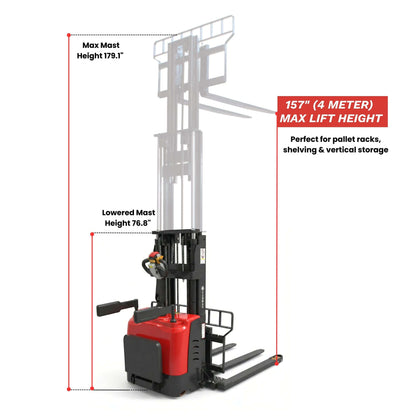 PS3300FE-4M Full Electric Pallet Stacker – 3300 lbs Capacity, 157" Lift Height, Adjustable Legs