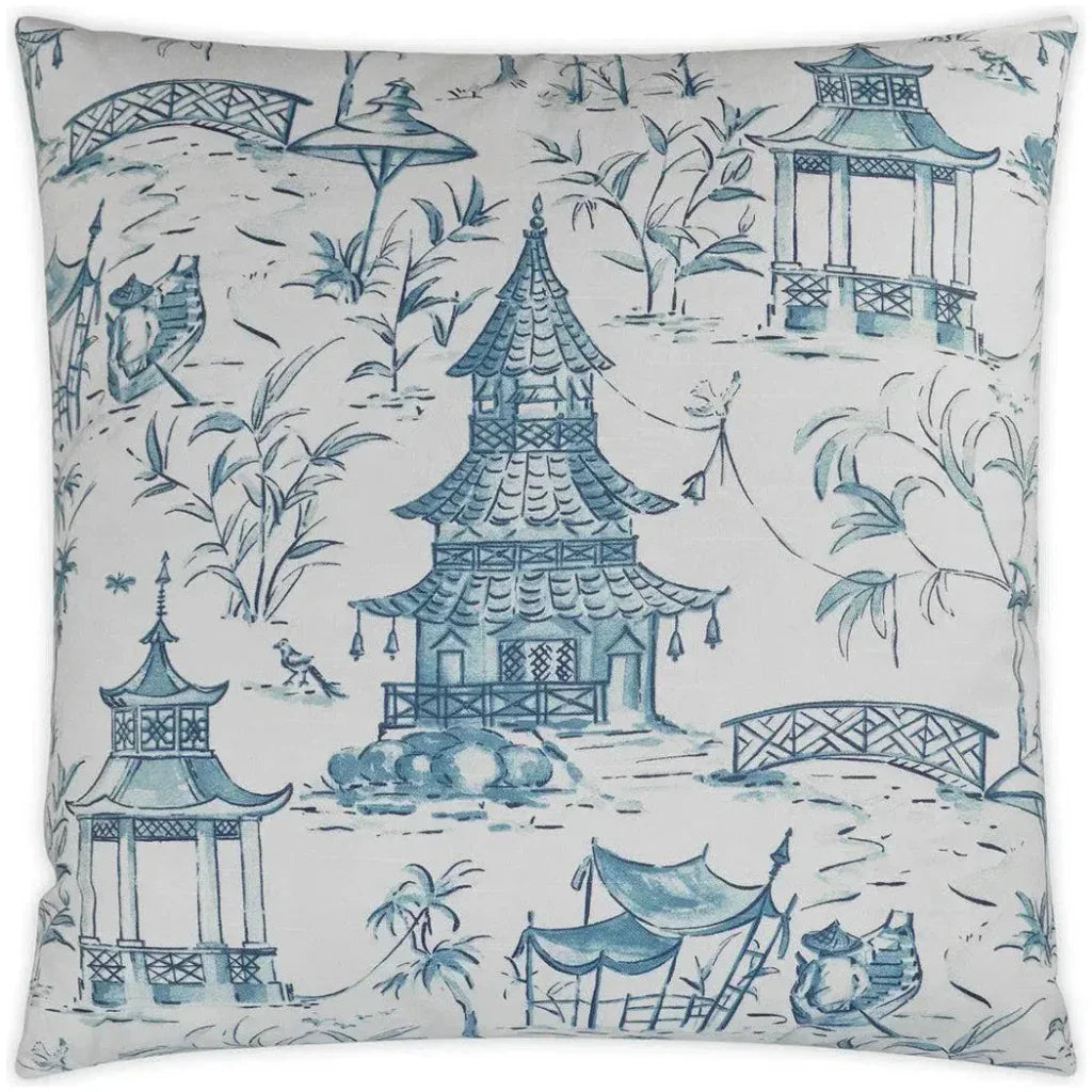 Pagodas Blue Throw Pillow With Insert