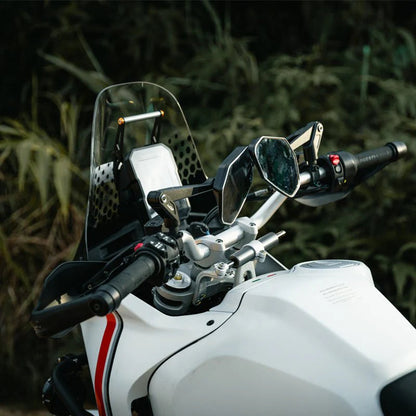 RM02 Motorcycle Rearview Mirror – 1200R Spherical Lens, CNC Aluminum, Anti-Glare & Quick-Fold Design