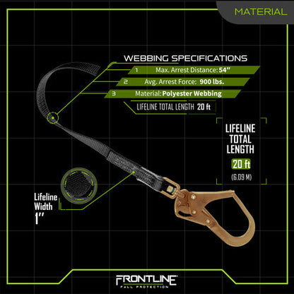 Frontline RPW20R Web Single Leg 20' SRL with Steel Rebar Hook End