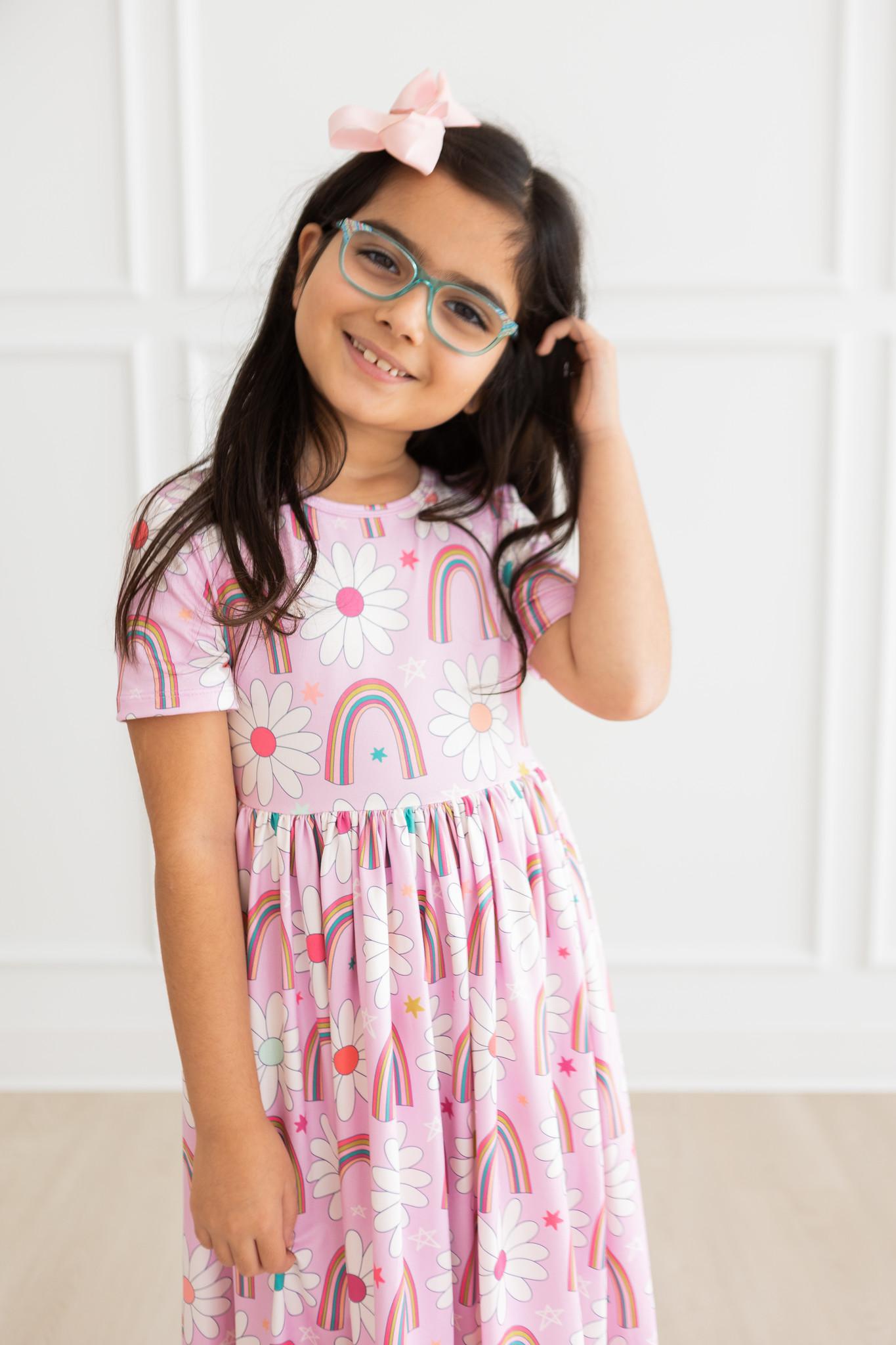 Rainbow Daisies S/S Pocket Twirl Dress